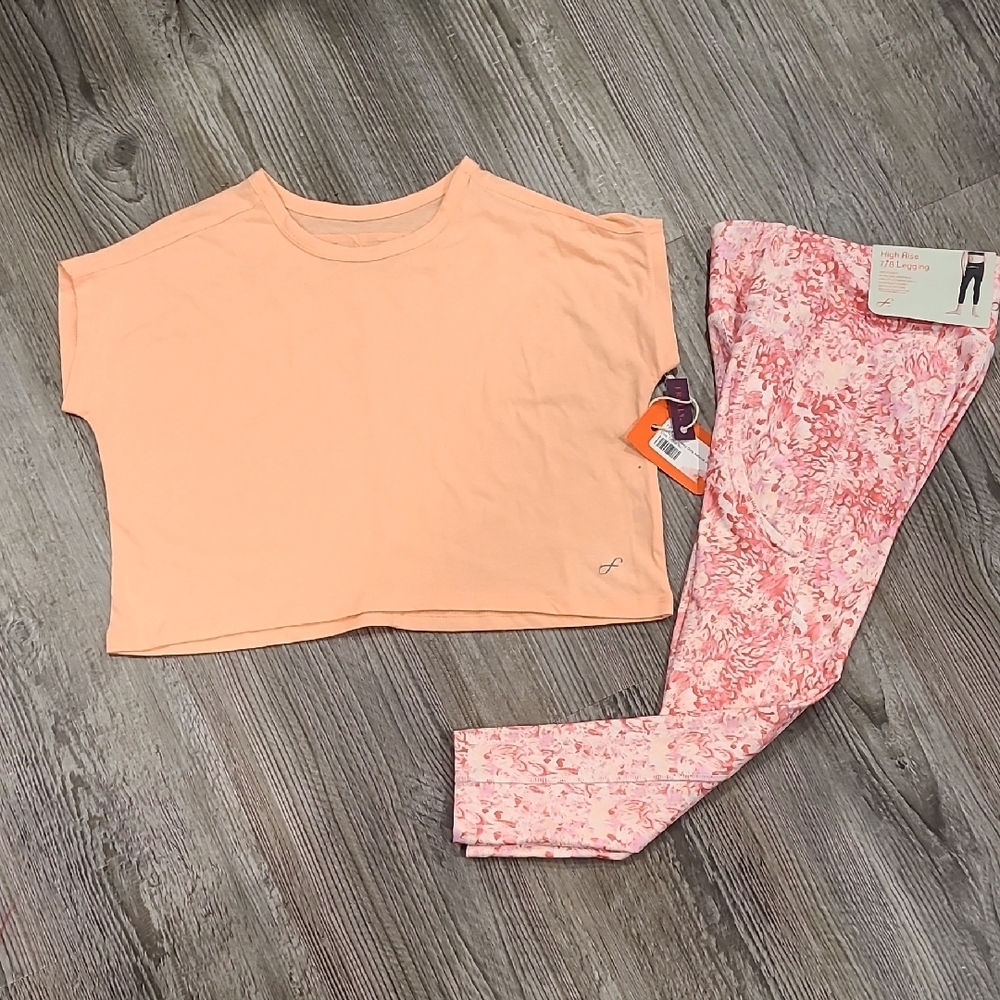 Freely Peach Crop Top & Pink Floral Leggings Set Size Medium